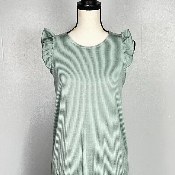 Caution To The Wind Dress Womens M Mint Green Ruffle Sleeves Ribbed Tiered Maxi - Picture 3 of 8